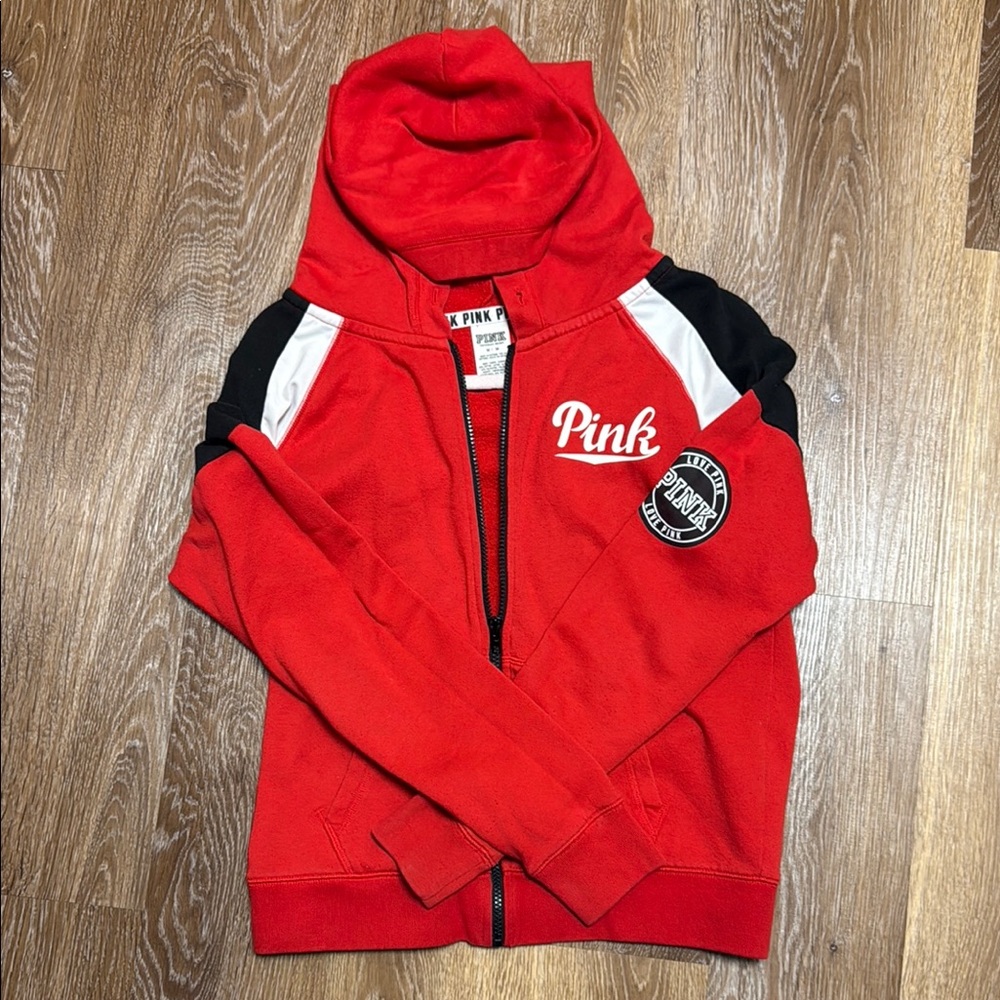 PINK Victoria's Secret Red Zip-Up Hoodie with Sporty Accents